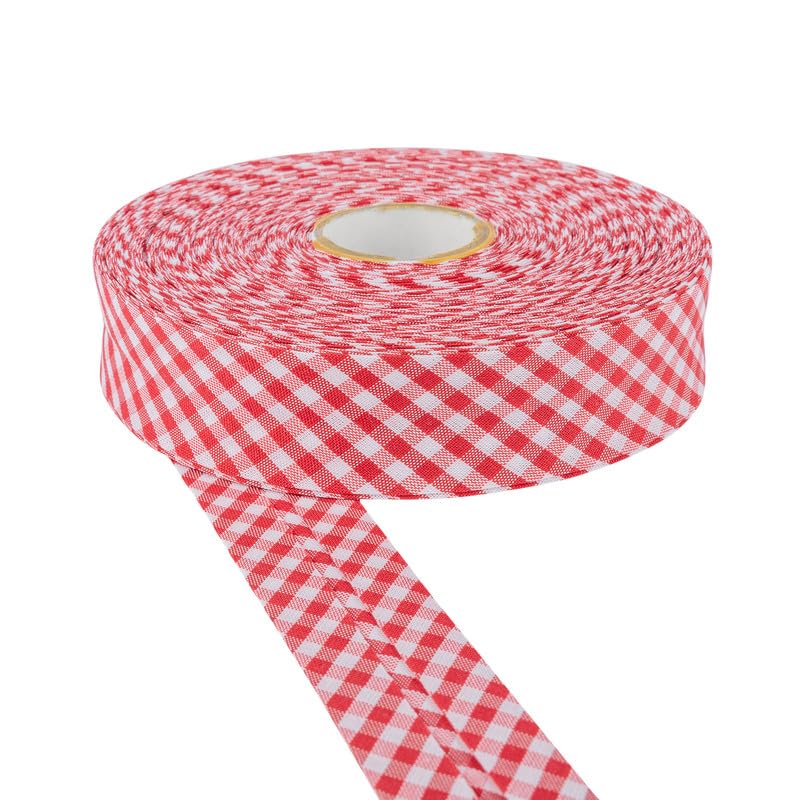 DLF 30mm Cotton Gingham Bias Binding Tape |Double Fold– 5m & 25m Options |Soft Edging for Sewing, Bunting, Crafts, Quilting, Piping & Garment Finishing(Red, 25m)