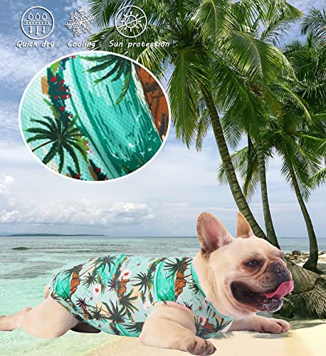 Sychien Hawaiian Dog Shirts,Quick Dry Summer Cooling Mesh Coconut Printing T-Shirt for Large Dogs,Pink+Green XL