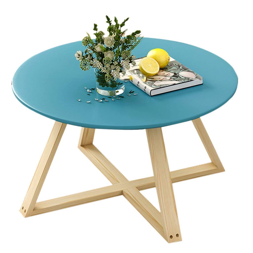Table de café élégante en bois massif bleu au design personnalisé