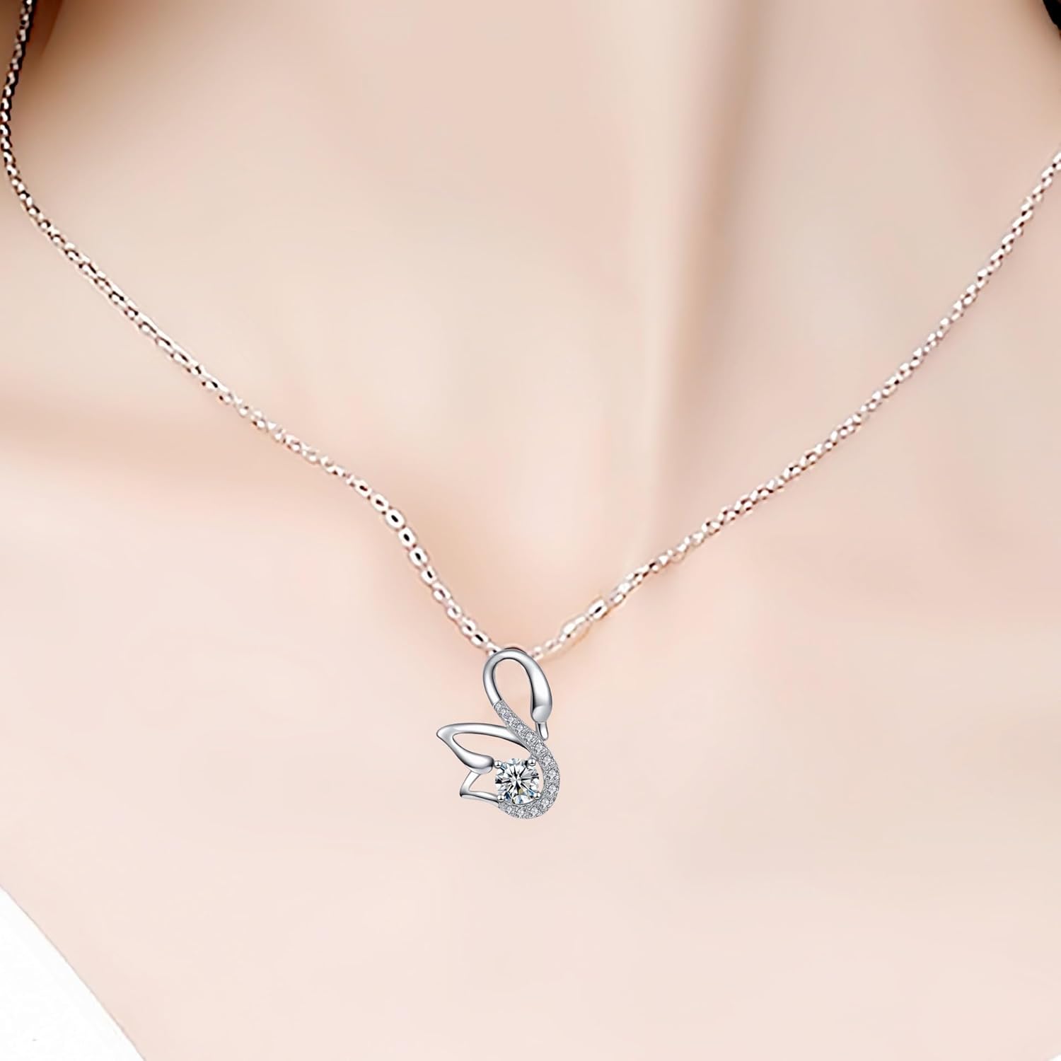 Sterling Silver Swan Pendant Necklace with Sparkling Cubic Zirconia – Elegant Bird-Inspired Statement Jewelry - Image 5