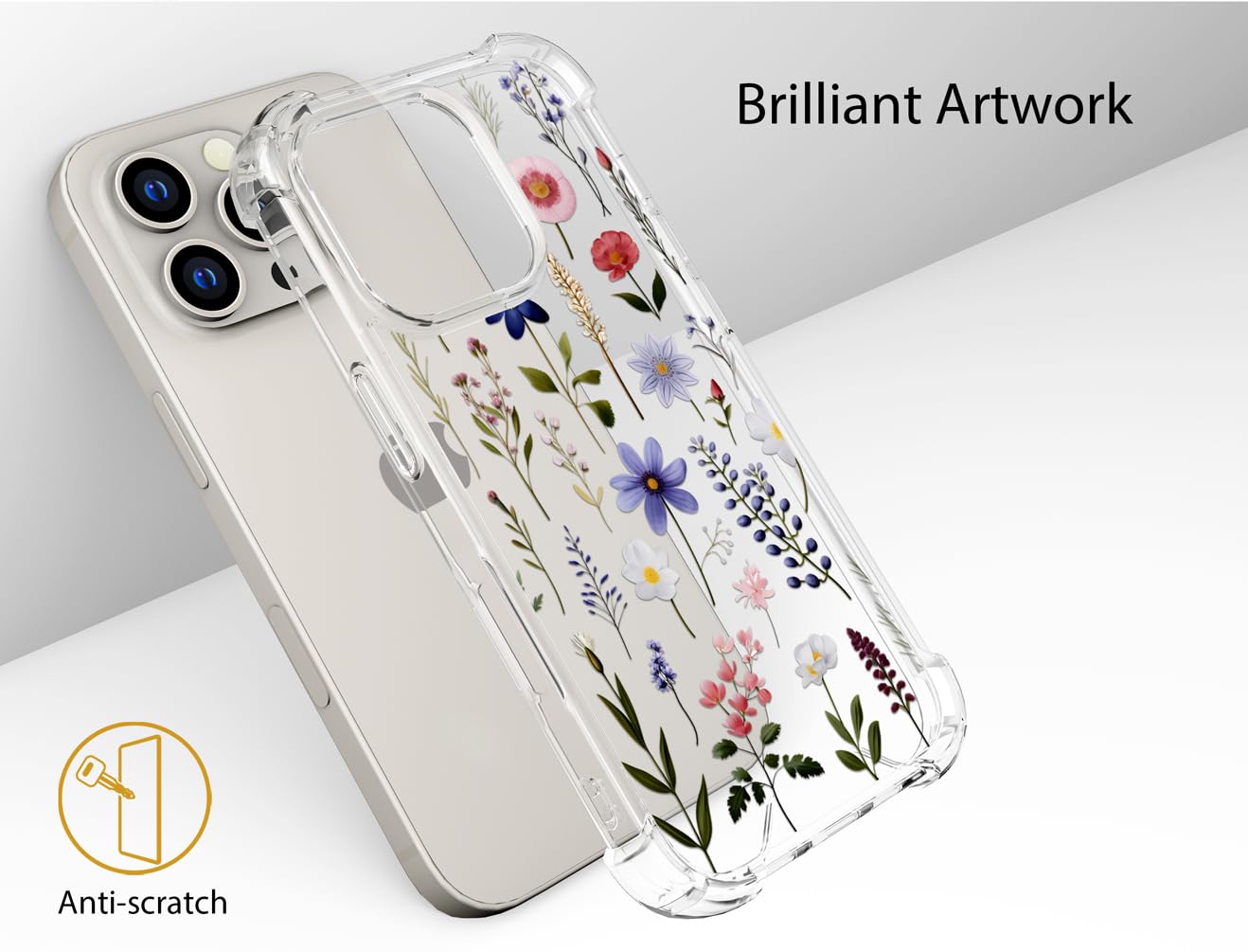 Topgraph Compatible with Iphone 16 Pro Case Designer Cute Clear For Women,Silicone Phone Cover Case Design (Blue Blooming Wild Flowers Leaves Herbs) - Image 4