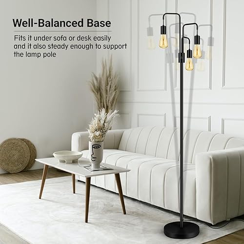 Miniatura 4 de BoostArea Lámpara de pie industrial para sala de estar, lámpara de pie moderna con 3 luces, bombillas no incluidas, lámpara de pie de diseño simple