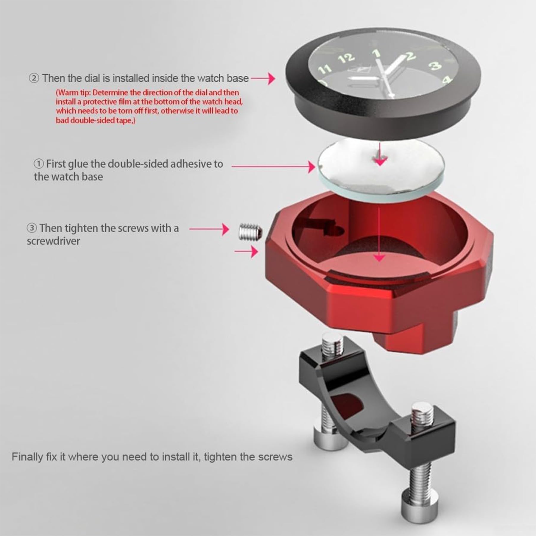 YeahBoom Motorraduhr für Lenker Wasserdicht,Motorrad Lenkeruhr,Fahrraduhr für Lenker,Lenkeruhr Motorrad,Motorrad-Uhren,wasserdichte Nachtleuchtende,Lenkerhalterung Uhr für Motorräder Elektrofahrzeuge