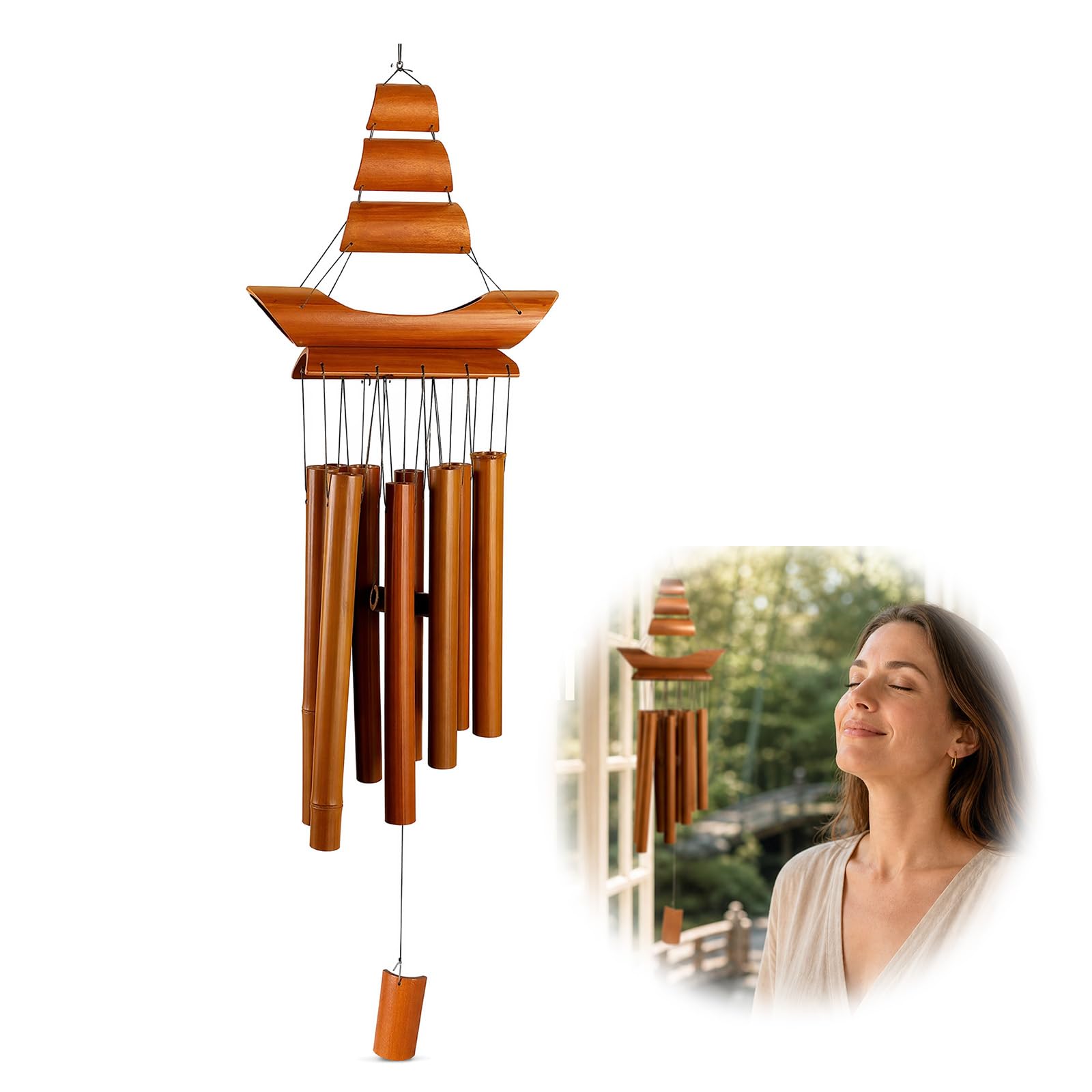 Bamboo Wind Chimes for Garden – Outdoor Wooden Wind Chime with Soothing Tones, Home Patio Decor Gift for Mum Women Grandma