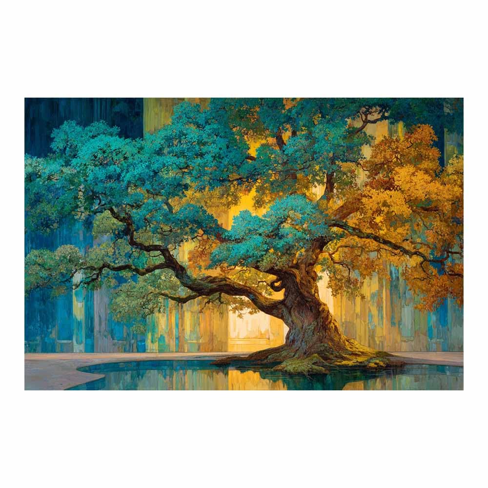 DMZPKZB Tree Of Life Large Wall Art Golden Mist Tree Colorful Canvas Art Prints,Abstract Painting,Scenery Wall Decor,For Gallery,Bedroom,Living Room And Hotel(Multicolor)-80x120cm Unframed