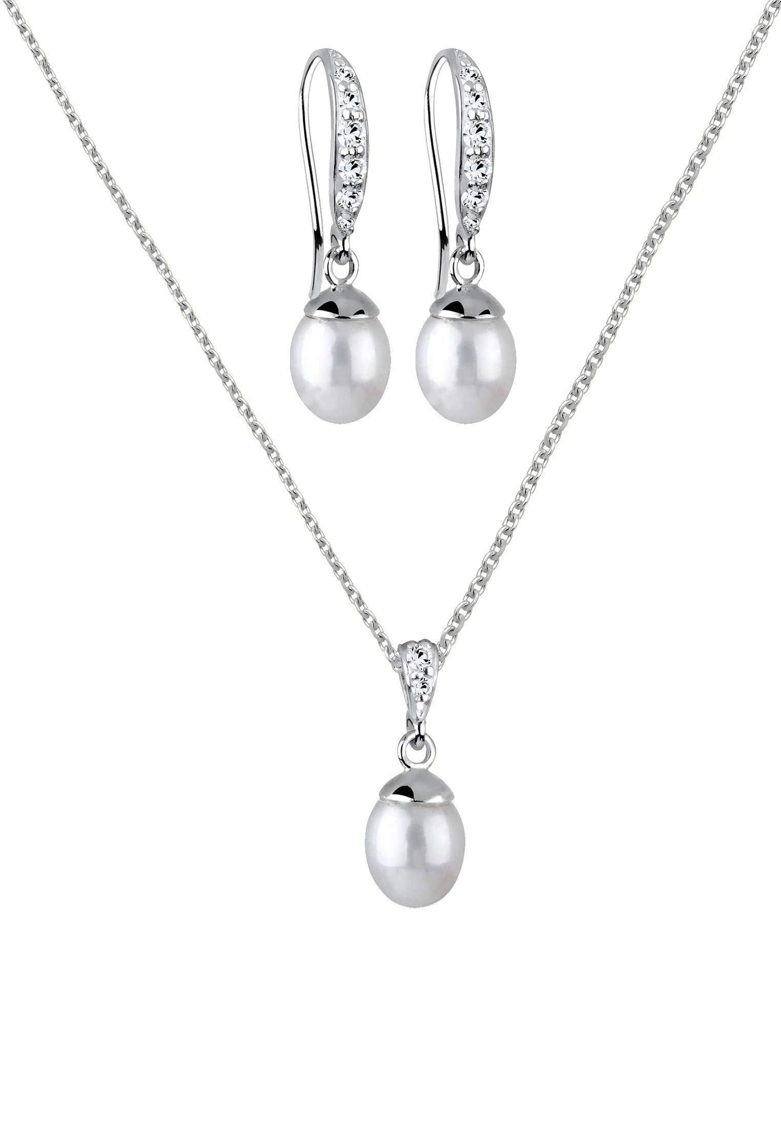 Elli Schmuckset Damen Süßwasserzuchtperle und Kristalle