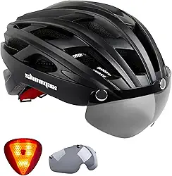 Shinmax Capacete de bicicleta, capacete de bicicleta CPSC/CPC para adultos, homens e mulheres, com óculos magnéticos e luz traseira de LED, capacete de ciclismo ajustável SM-T69