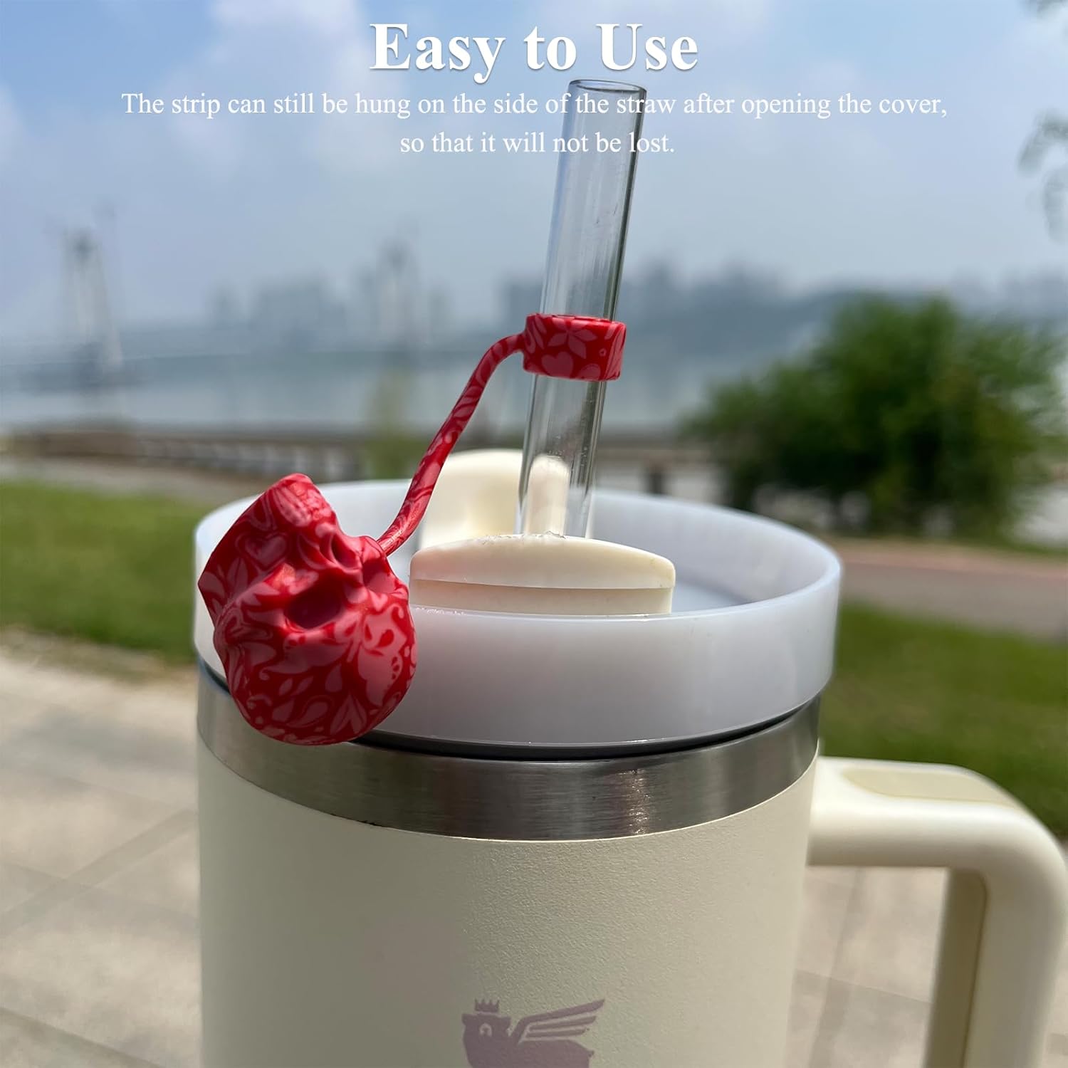 Skull Straw Cover Caps for Halloween Stanley Cup - 3 Pcs Silicone Straw Toppers Cool 10mm Straws Accessories Day of the Dead Gift for Boys - Image 4