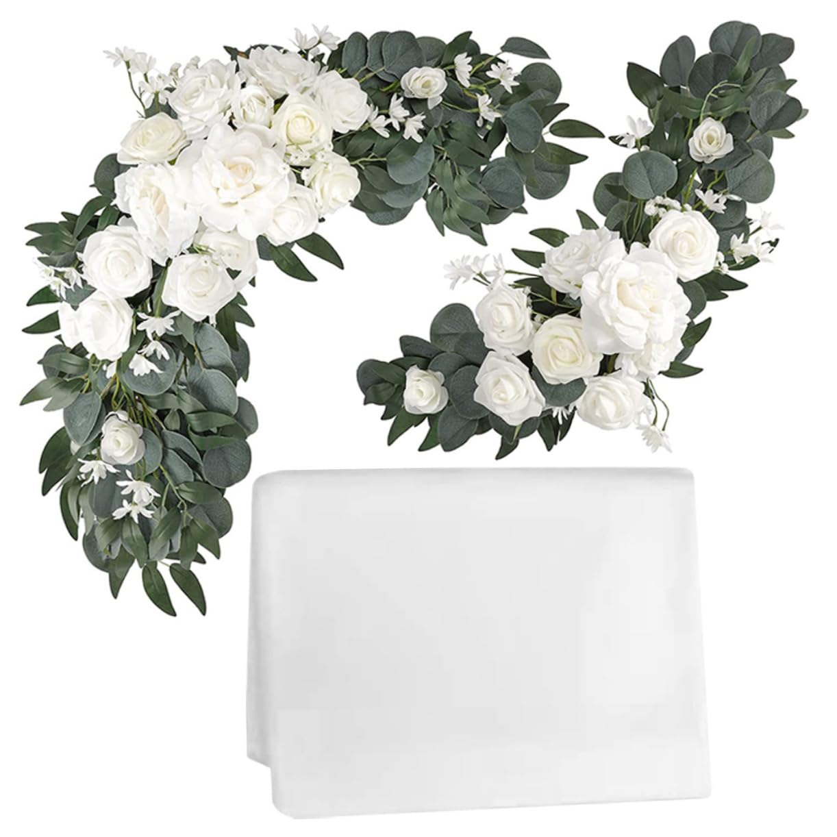 BESTOYARD Elegantes Hochzeitsblumen Satz mit Kunstblumen für Grabgestecke Weißer Blumengirlande und Gauze für Hochzeitsbogen und Zeremonien im Freien