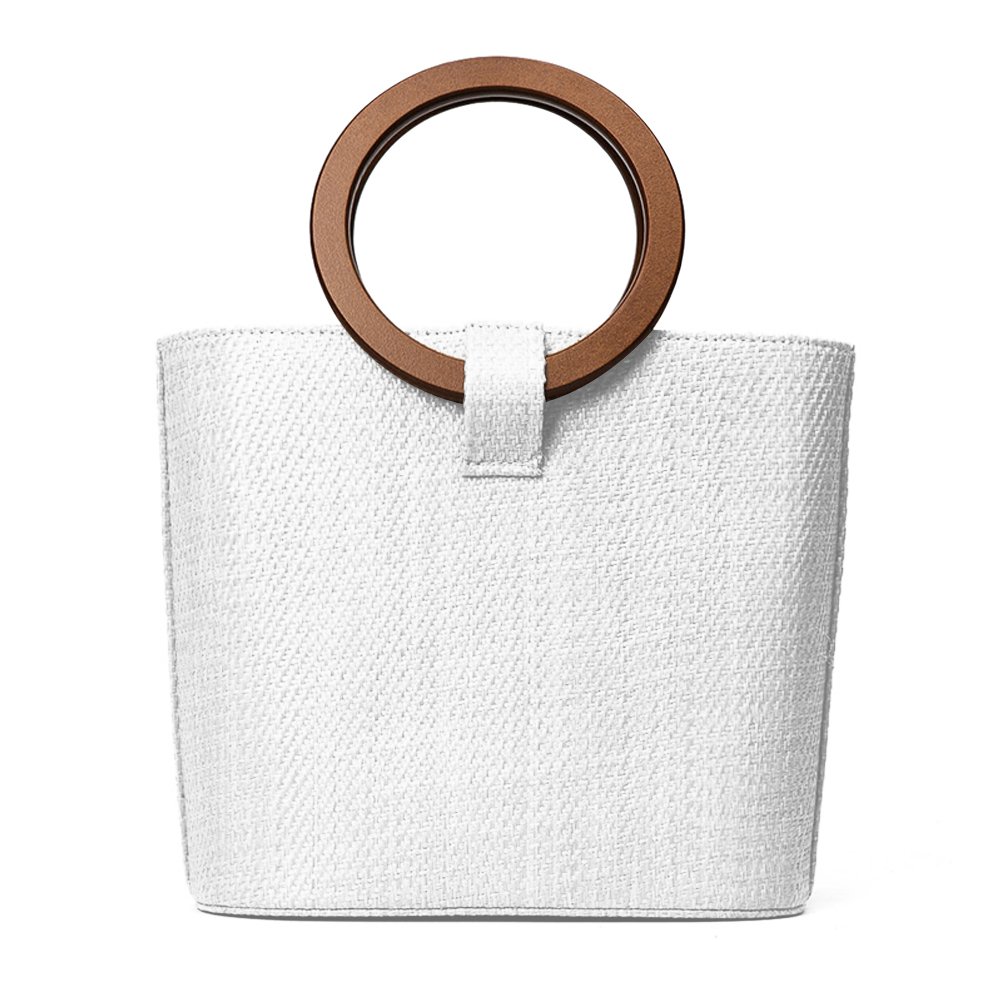 Beach Straw Tote Lightweight Cotton Lining Womens Shoulder Handbag with Plastic Ring Type Handle