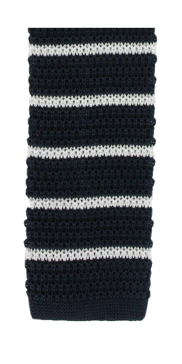 Michelsons Of London Men's Navy/White Silk Knitted Striped Skinny Tie