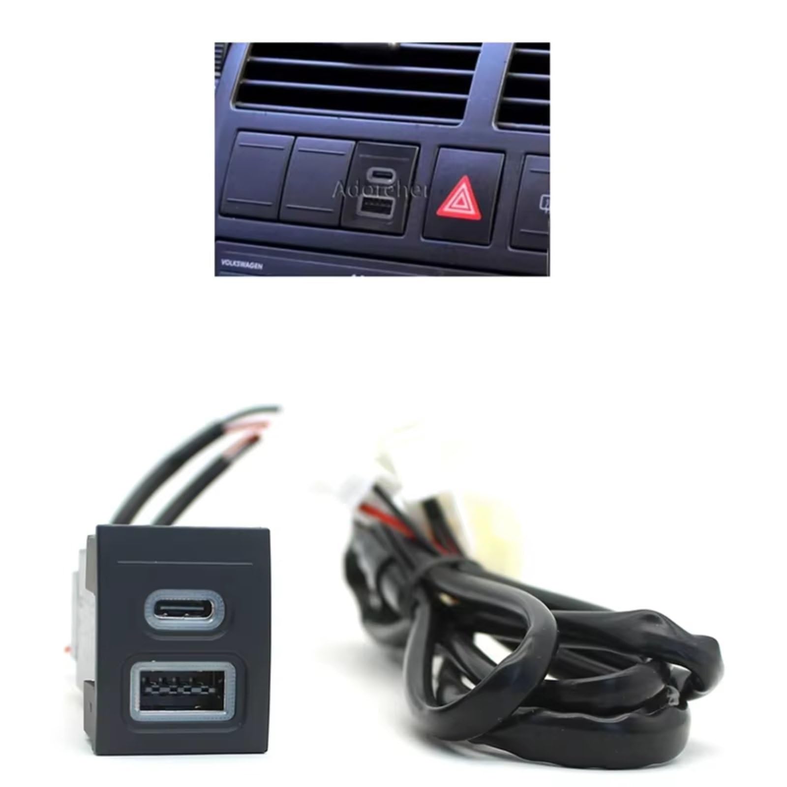 Presa USB Console Compatibile Con Per Polo 2004-2011 12V 24V Telefono Auto Presa Ricarica Doppia QC3.0 Porta Di Ricarica PD Di Tipo C Porta USB