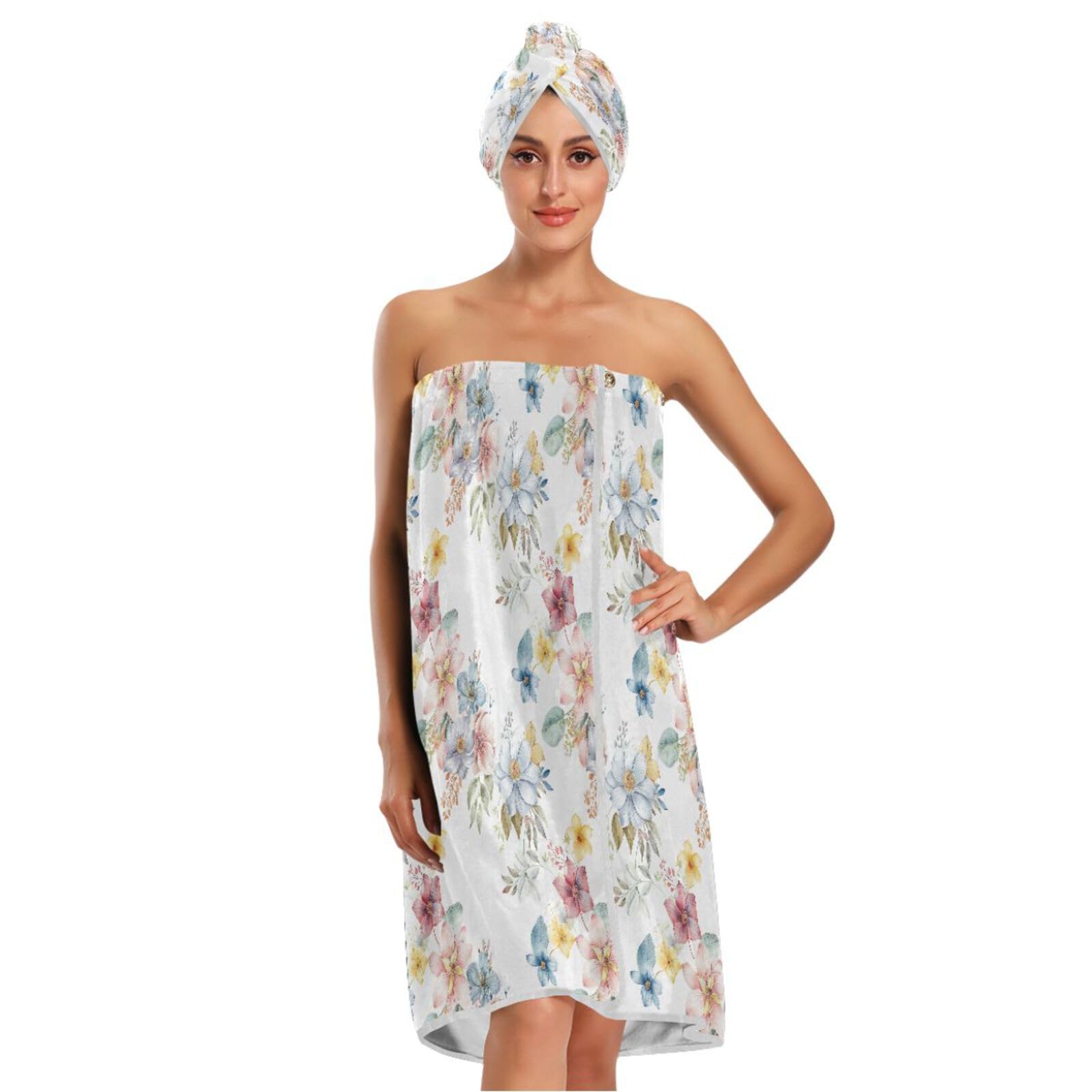 Elegancki kwiatowy wzór damski ręcznik owijany 3 zestawy regulowane zamykanie szybkoschnący ręcznik szlafroki dla kobiet spa, szlafrok + suszenie włosów + opaska na głowę
