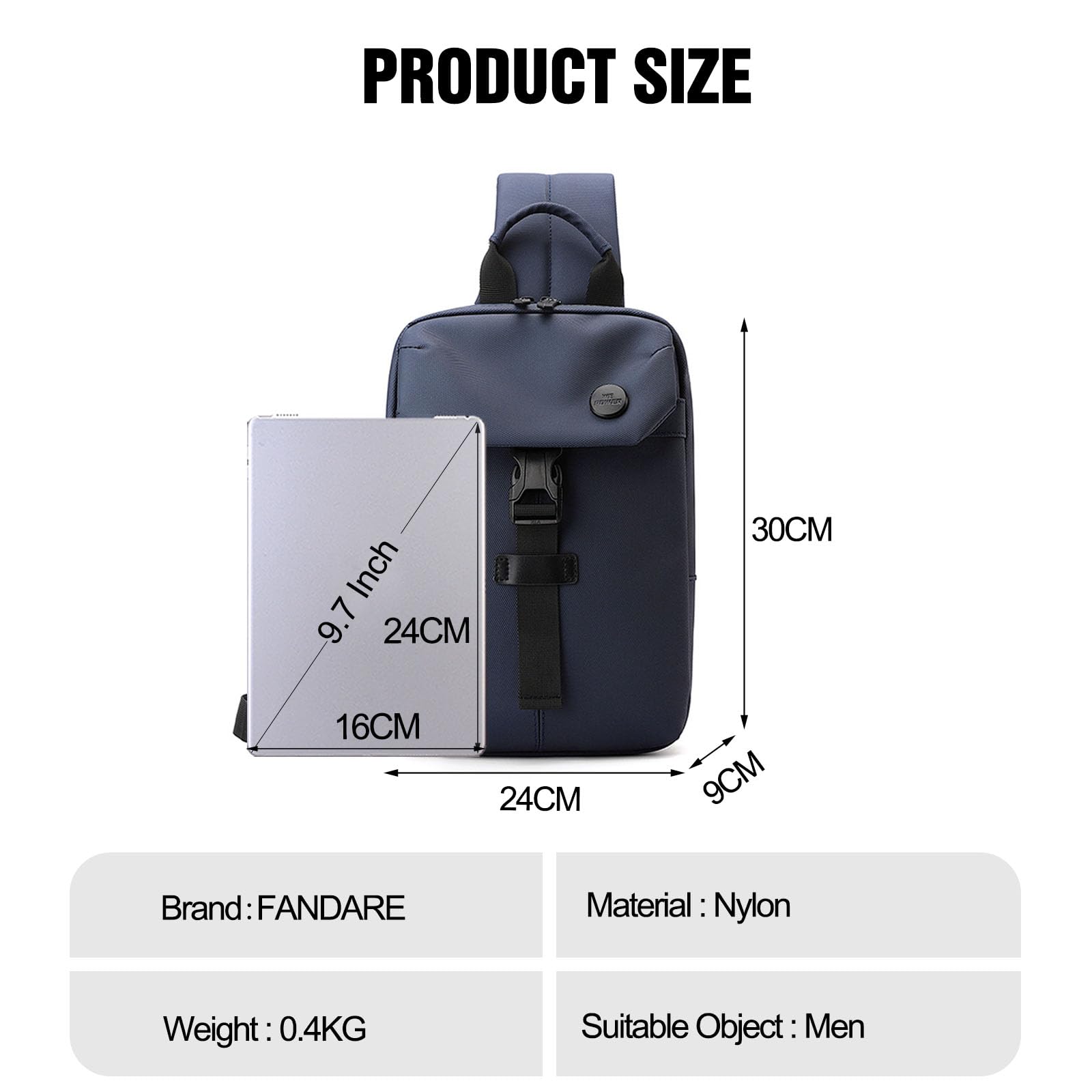 FANDARE Homme Sac de Poitrine Sac Bandouliere Polyvalent Sacoche Imperméable PU Film Sling Shoulder Bag Sac à main Sacs à dos porté travers pour Cyclisme Voyage Sport Sac d'épaule