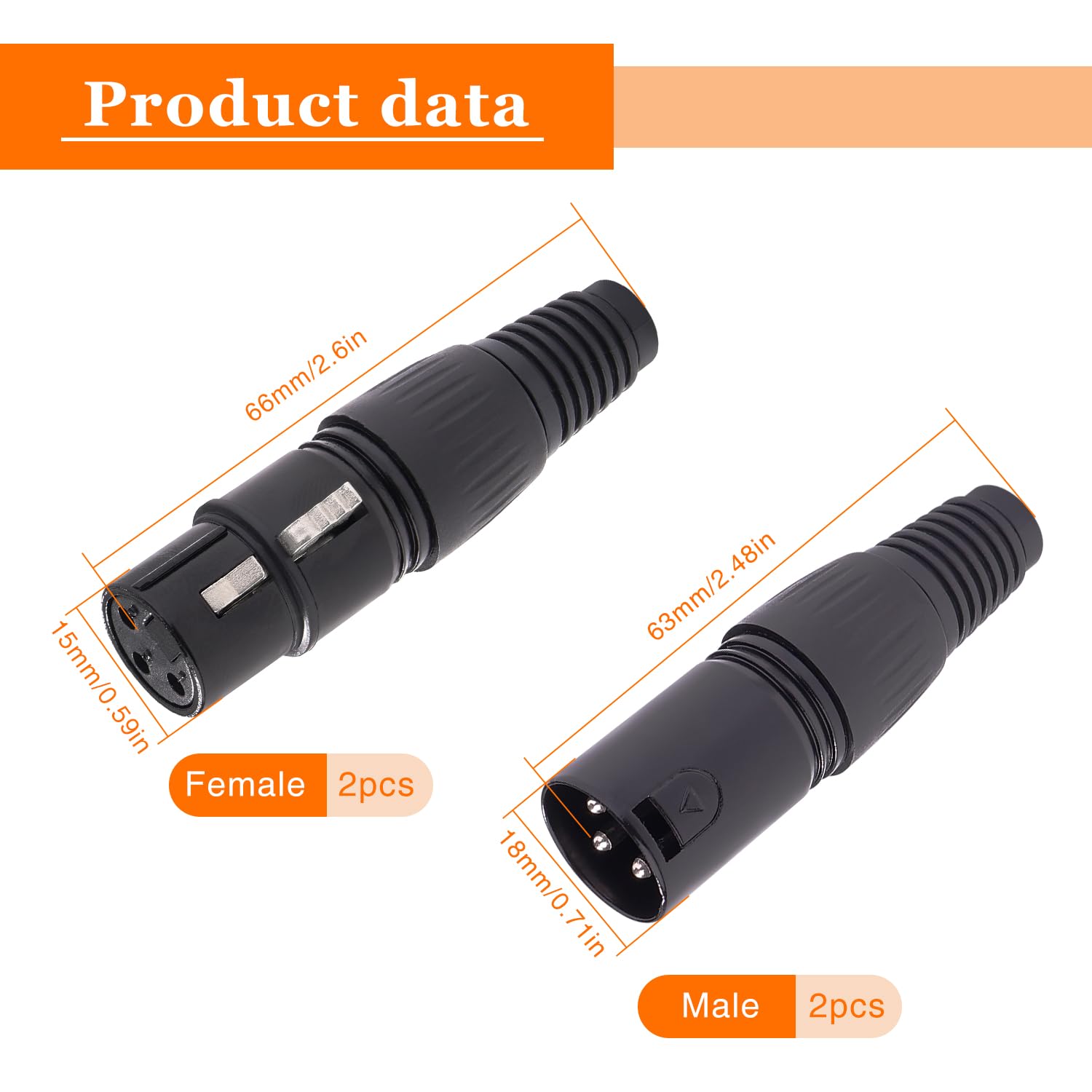 KUOQIY 2 works 3 Pin XLR Connector, XLR Cable Connector Male and Female, Mic Audio Socket - Image 2