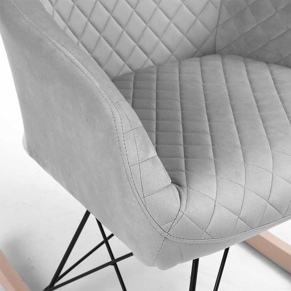 BAKAJI Poltrona Sedia a Dondolo Relax Casa Rivestimento in Tessuto Struttura Legno Imbottita Piedi in Metallo Base Dondolante Legno Dimensione 75 x 58 x 80 cm Design Moderno Scandinavo (Grey)