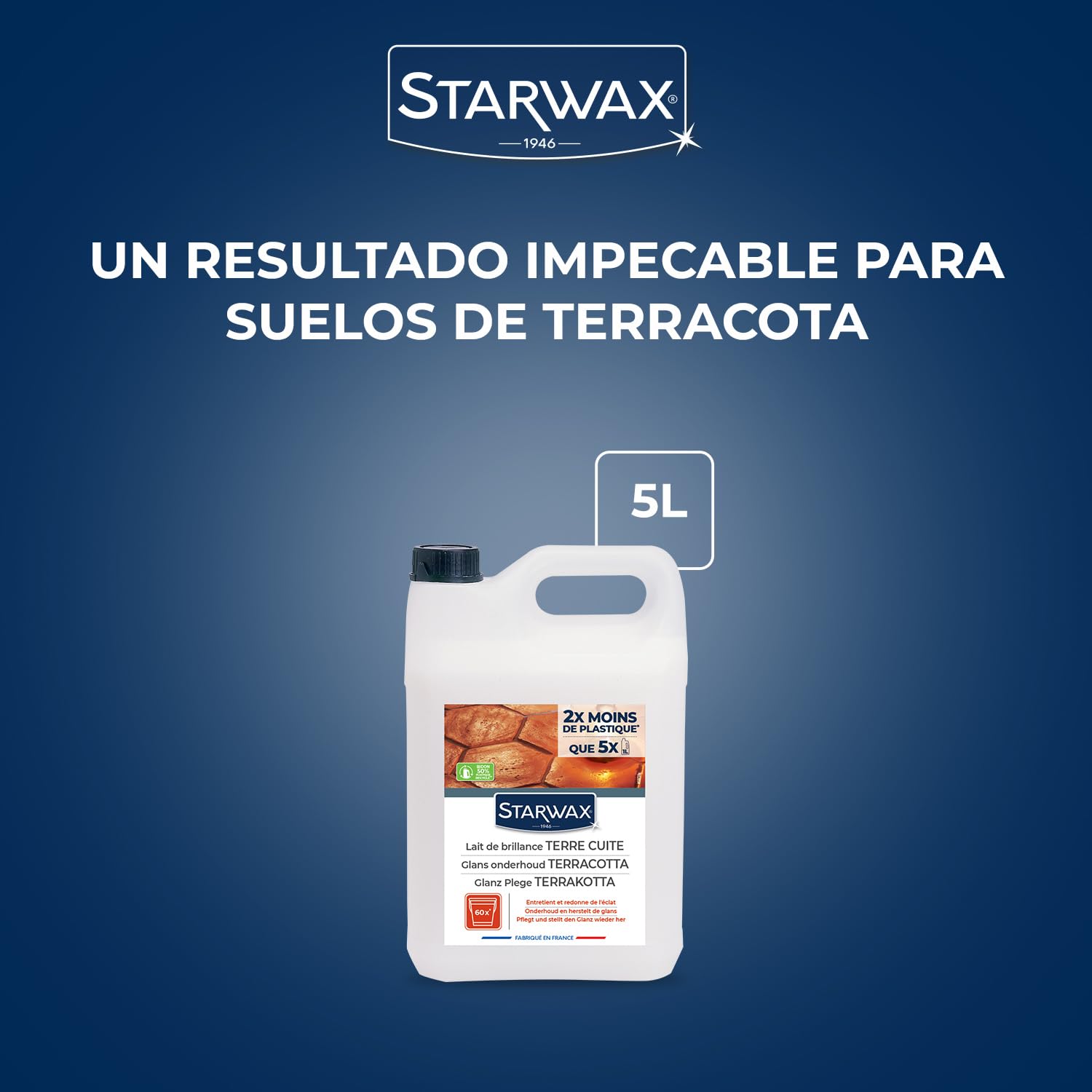 STARWAX Leche de Brillo Barro Cocido 5L | Protege y hace brillar suelos de tomette y terracota, 2 en 1 limpieza y brillo, sin enjuague, rendimiento 750 m²/L
