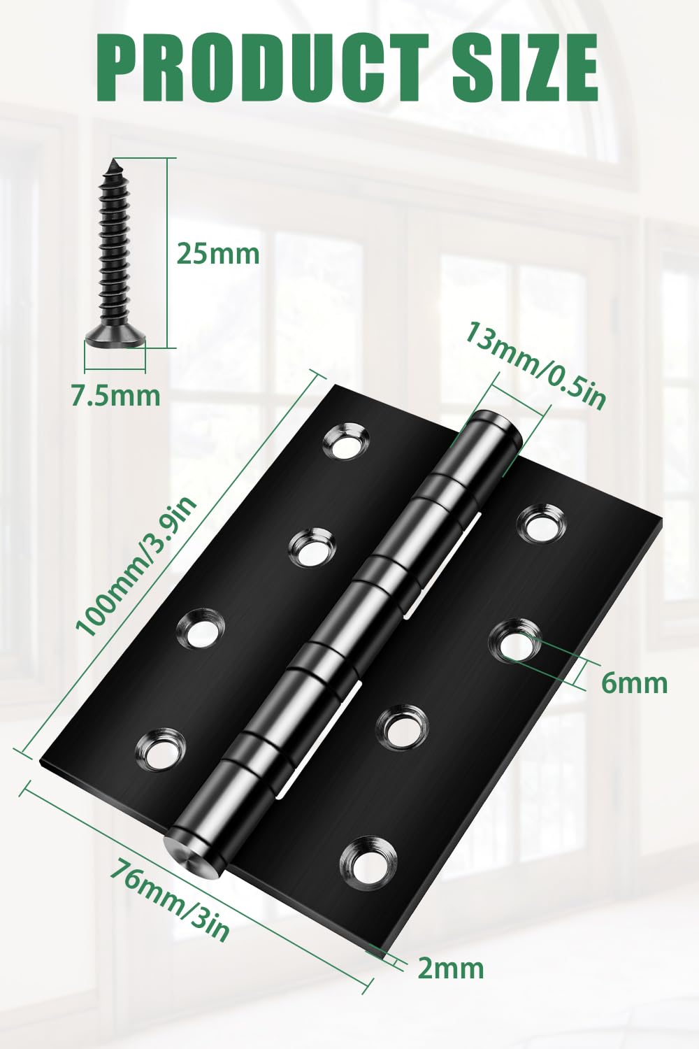 Heavy Duty Door Hinges Black 4 Inch (100mm), Bolatus Heavy Duty Ball Bearing Hinges Stainless Steel Door Hinge for Wooden Doors(1Pairs) - Image 2