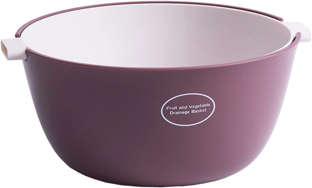 Draining Rack Plastic Drain Basket with Handle 2-in-1 Double-Layer Colander/Filter Bowl Detachable Household Rice Basket for Washing Fruits and Vegetables Drainage Rack(Red-A)