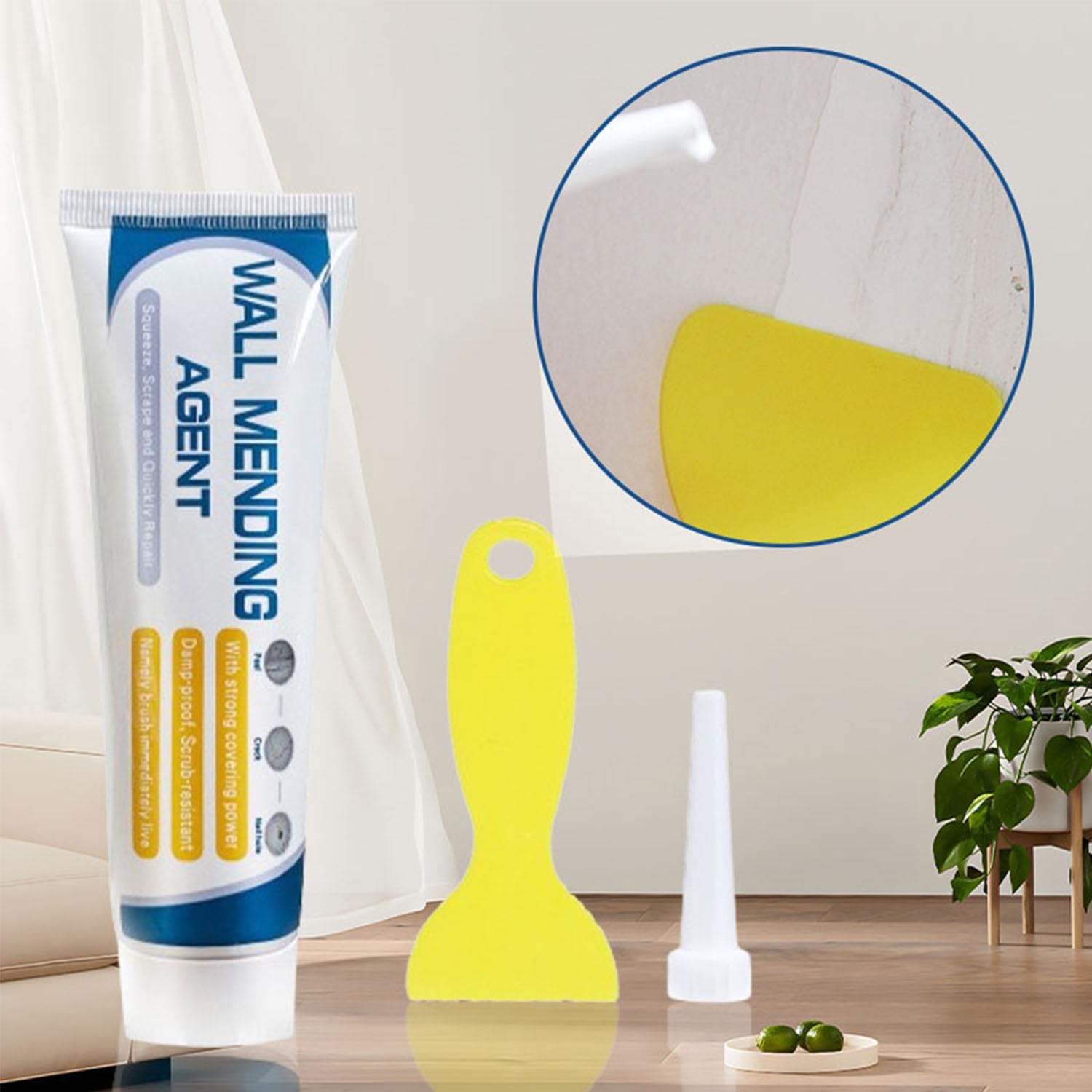 Efficient Drywall Repair Kit with Scraper, Wall Mending Agent Repair Kit, Multi-Functional Drywall Patch Paste for Filling Graffiti, Holes and Crack Surface, Waterproof and Self-Adhesive (3pcs-150g)