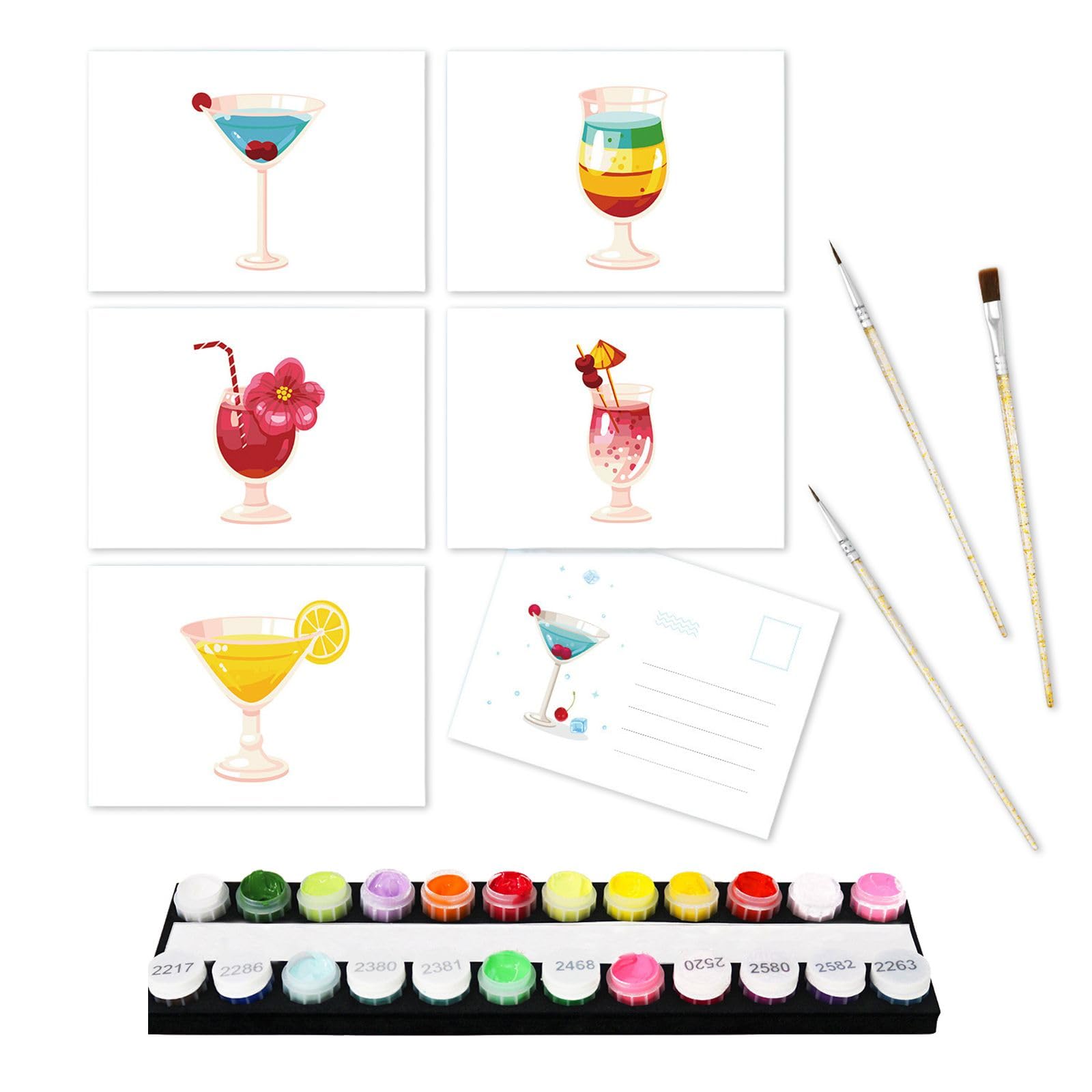 Paint by Numbers Cards with Envelopes for Adults, DIY Oil Painting Paint by Numbers Greeting Card for Family, Lovers, Friends-03-Drinks
