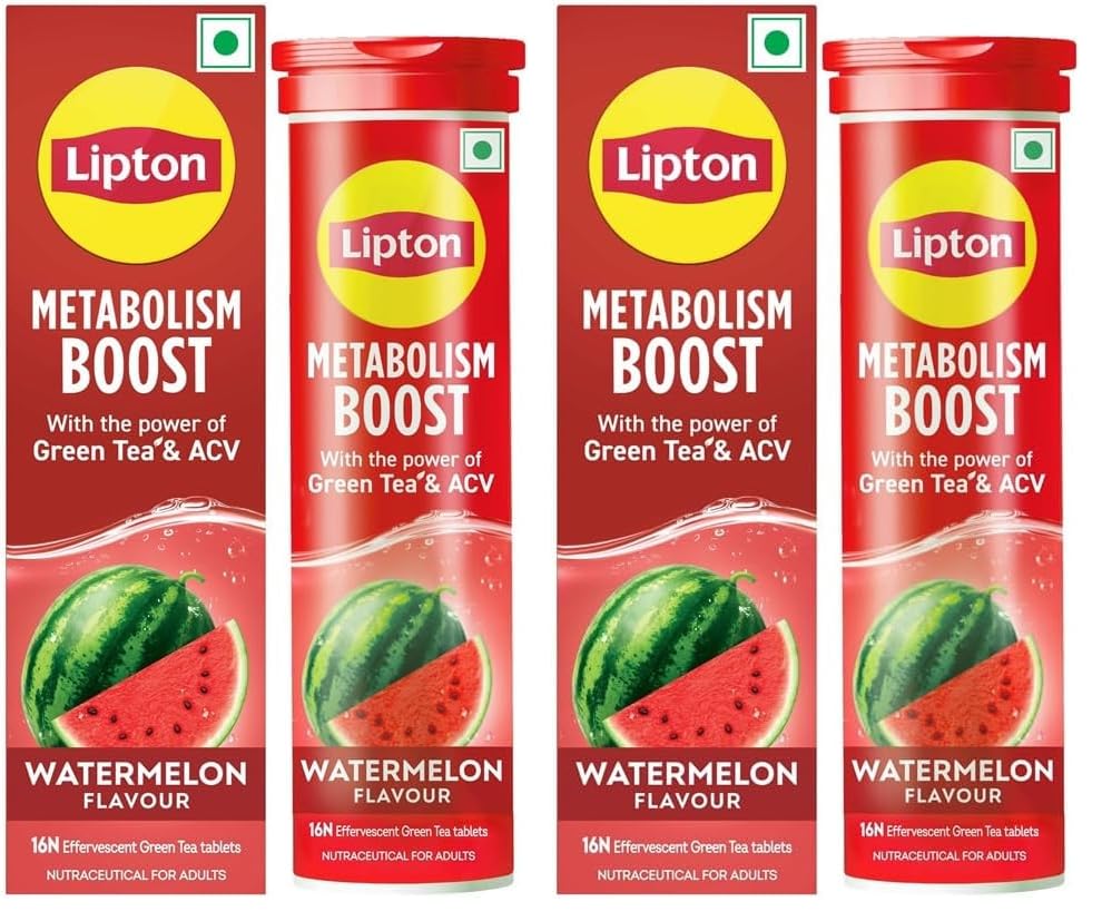 Lipton Metabolism Boost with 150mg Green Tea Catechins and 50mg ACV (Apple Cider Vinegar) | For Weight Loss & Fat Burn | Zero Calories | 16N Effervescent Tablets | Watermelon Flavour (Pack of 2)-image-7