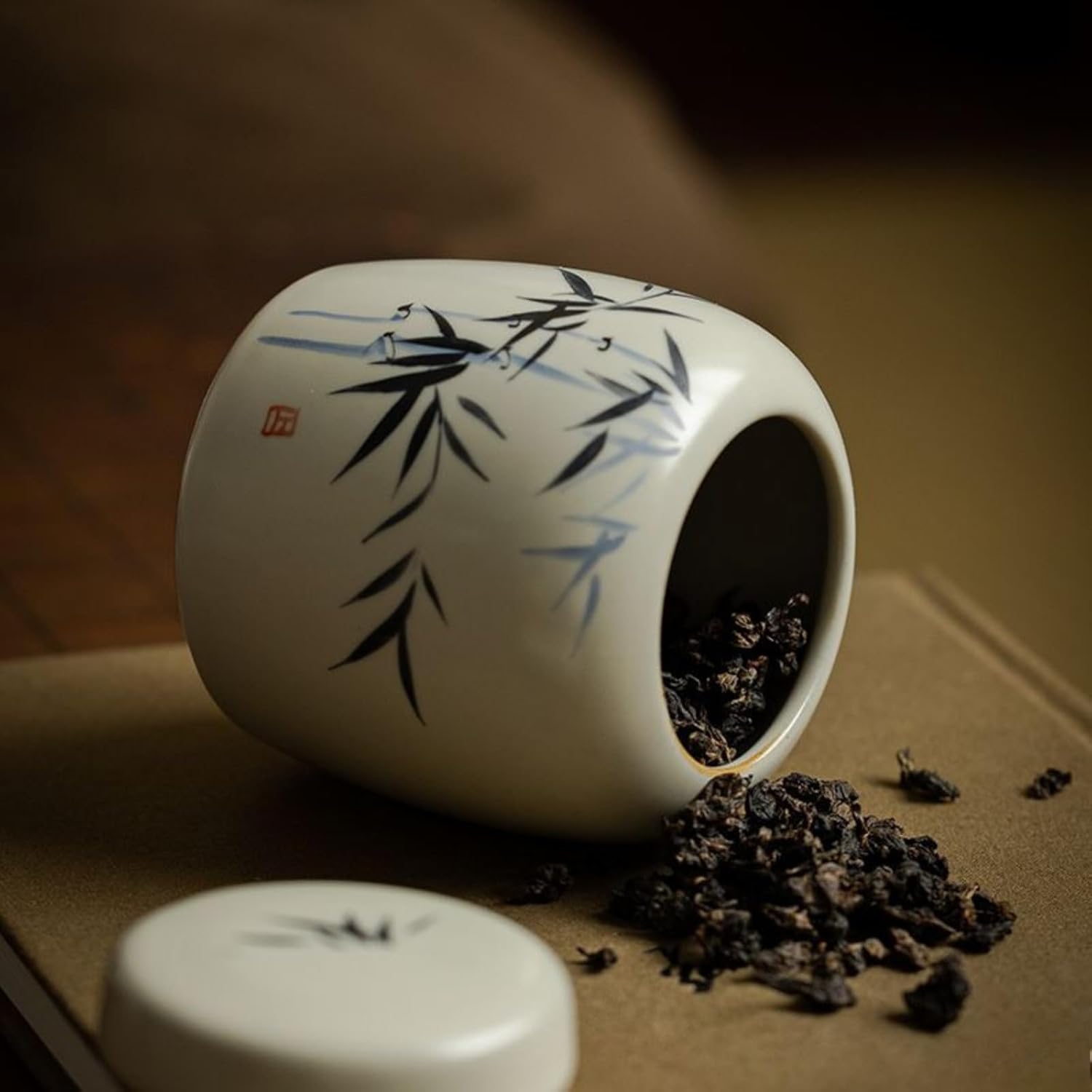 Beige Ru Kiln Hand-drawn Tea Canister, 170ml 5.7oz, Travel Portable Japanese-style Household Ceramics Sealed Tea Can