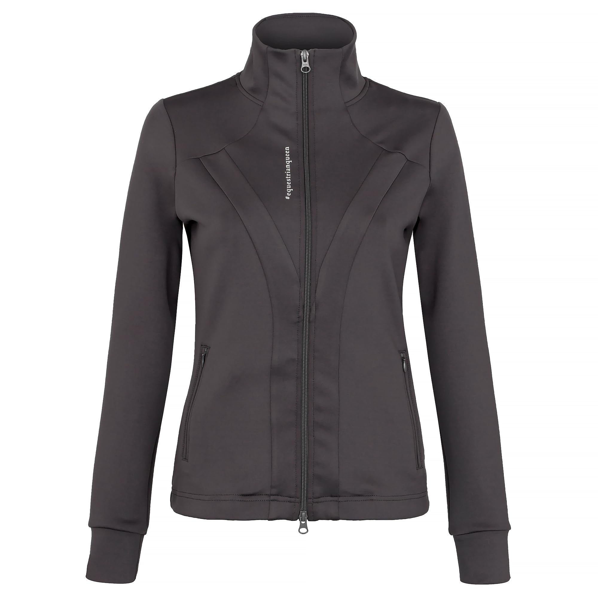 Sweat d’Équitation Femme - Sweat à Manches Longues, Col Montant Confortable, Fermeture Éclair 2-Voies, Poches Zippées, Style Élégant & Liberté de Mouvement - Arianna (Gris, M)