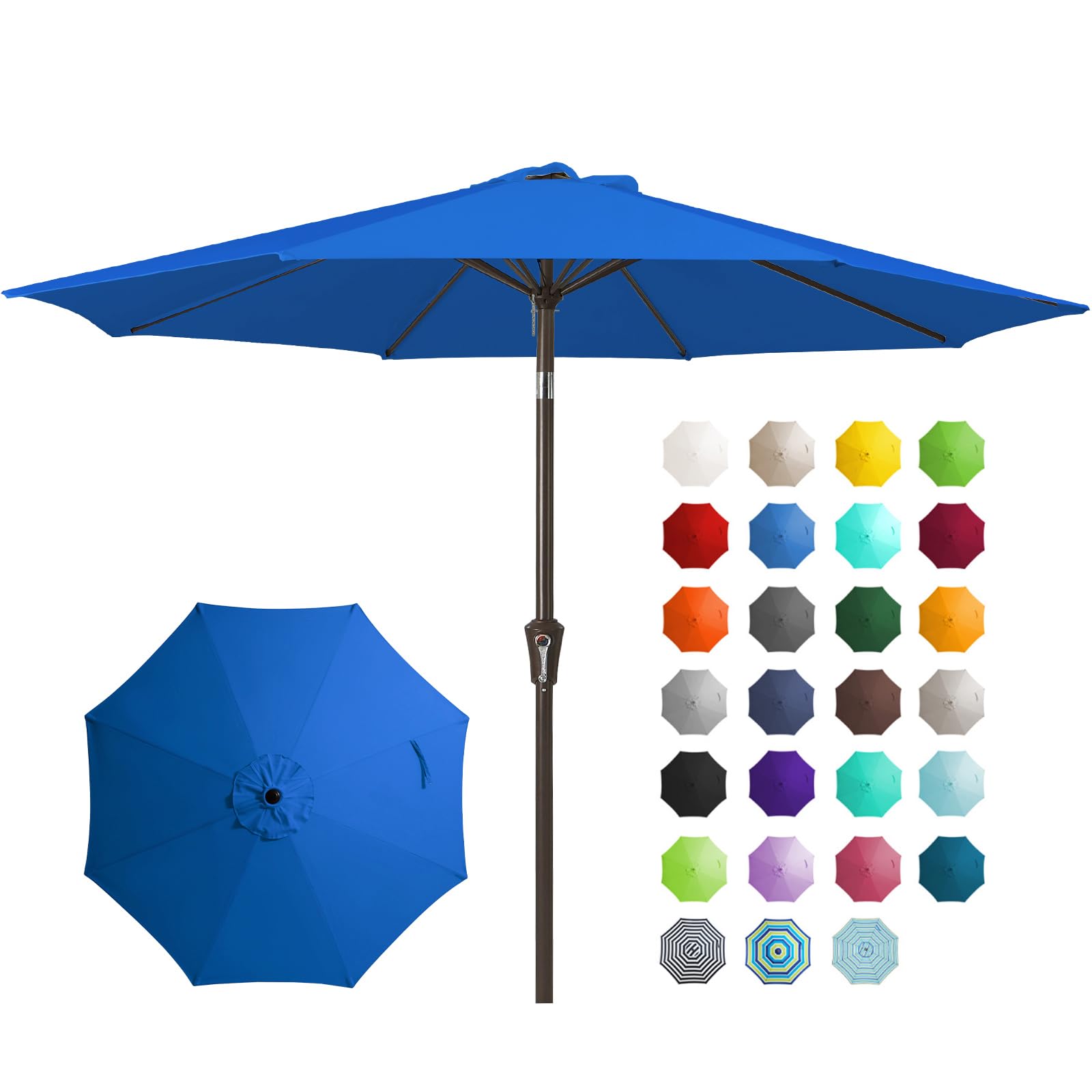 JEAREY 9FT Outdoor Patio Umbrella Outdoor Table Umbrella with Push Button Tilt and Crank, Market Umbrella 8 Sturdy Ribs UV Protection Waterproof for Garden, Deck, Backyard, Pool (Royal Blue)