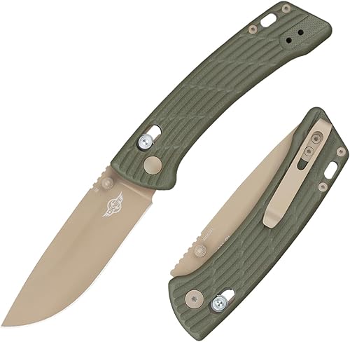 OKNIFE Heron R1 - Cuchillo de bolsillo plegable, cuchillo de bloqueo de eje con hoja D2 recubierta de cerakote de 3.26 pulgadas, mango G10, abridor