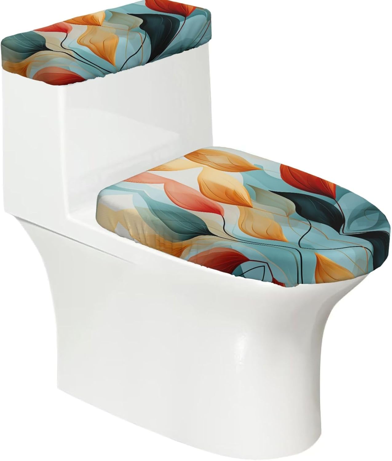 2 Pcs Toilet Lid Cover and Toilet Tank Lid Cover, Washable Toilet Cover with Elastic Bottom Replacement Soft Stretch Toilet Seat Cover Set Sea and Beach Bathroom Decor