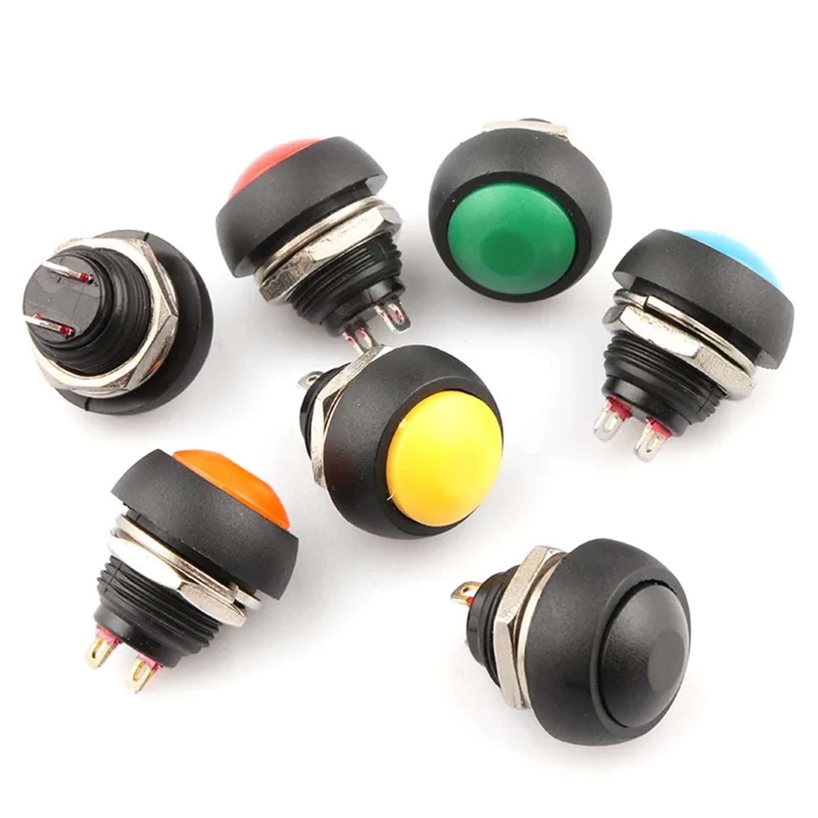 10 piezas PBS-33B Botón pulsador momentáneo SPST de rosca de 12 mm rojo, verde, azul, amarillo, negro, y naranja, CA 125 V, 6 A, 250 V, 3 A(Orange)