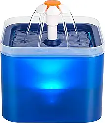 AONBOY Fonte De Água Ultra Silenciosa Para Animais De Estimação 67Oz/2L, Com Luz Led Para Gatos, Cães Pequenos, Filtro De Carvão Ativado (Azul)
