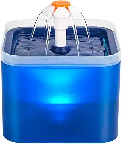 AONBOY Fonte De Água Ultra Silenciosa Para Animais De Estimação 67Oz/2L, Com Luz Led Para Gatos, Cães Pequenos, Filtro De Carvão Ativado (Azul)