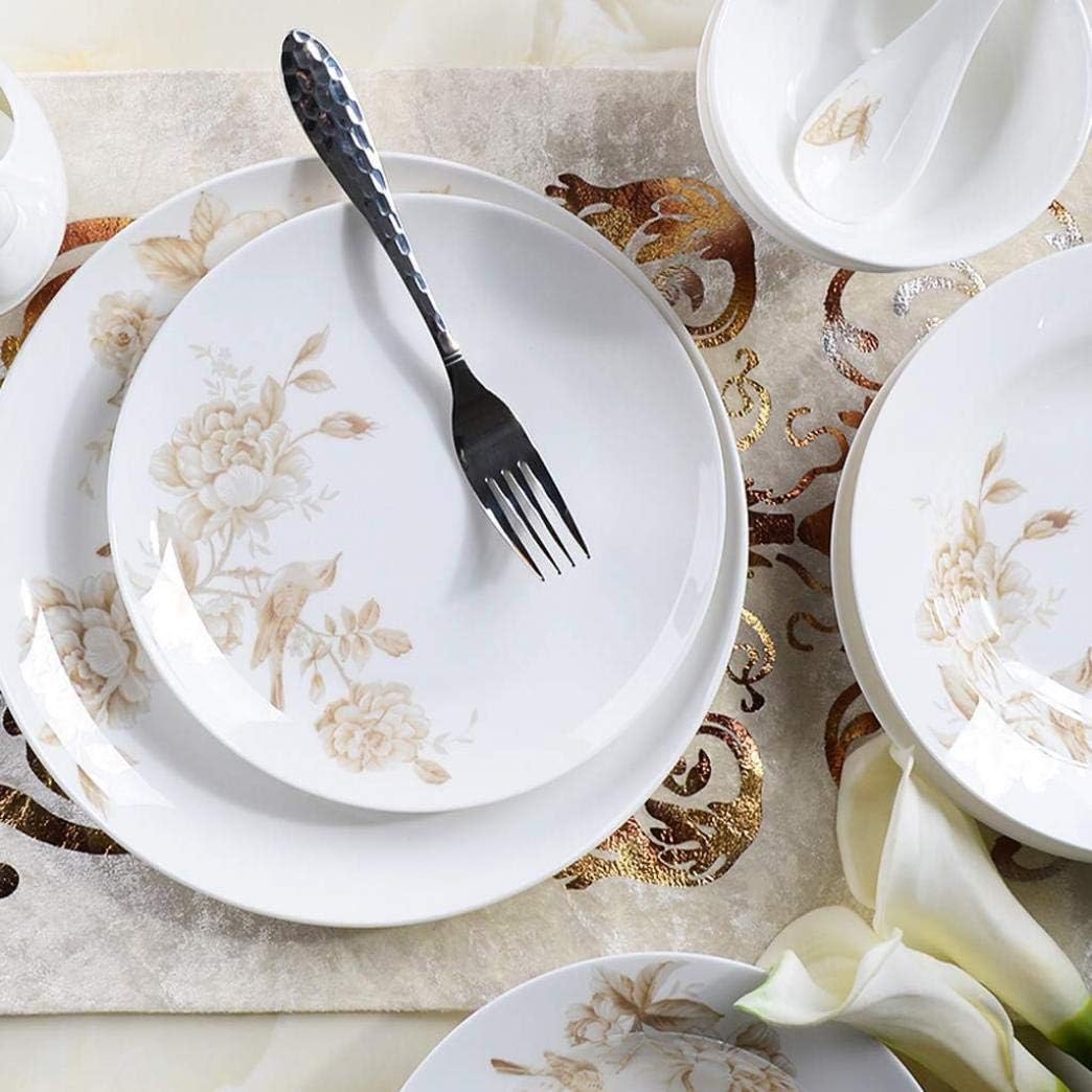 ボーンチャイナ 花柄皿 3点セット ディナーセット、50ピース春の花柄セラミック食器セットボーンチャイナ