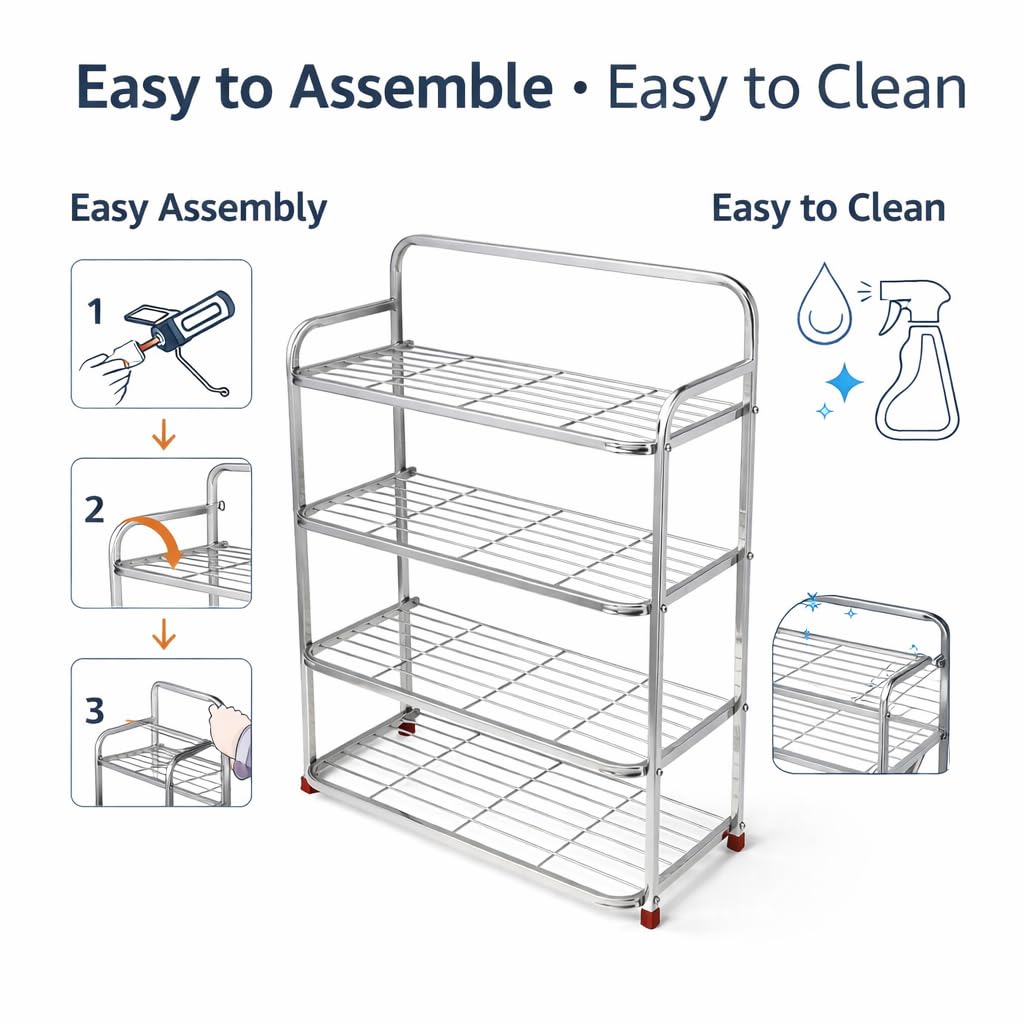 auram Stainless Steel Shoe Rack for Home - 4-Layer Heavy Duty Shoe Organizer Stand - Rust Proof Metal Shoe Shelf for Entryway, Bedroom & Balcony - Strong & Durable Footwear Storage Rack 2