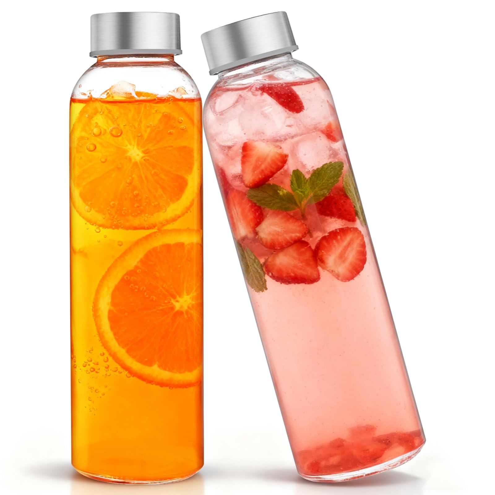 Yeelua Glass Water Bottle, 500ml Leak Proof Portable Bottle, Ideal for School Office Home Travel Sport, Clear Glass Bottles Set of 2
