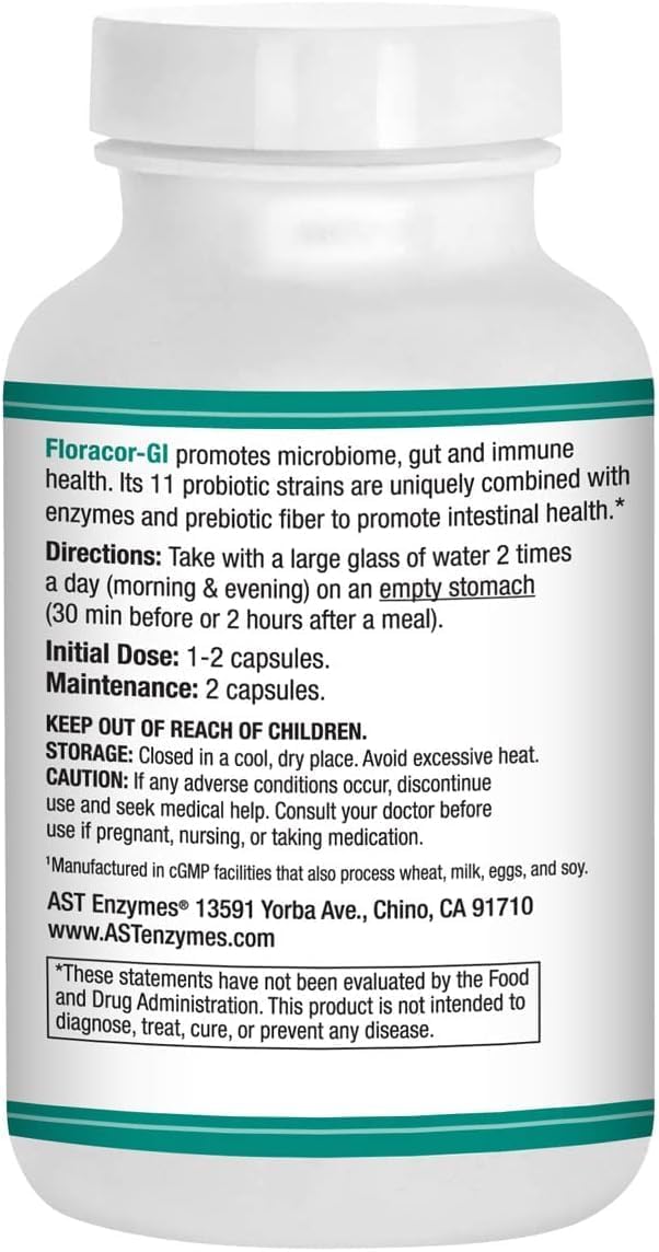 Floracor-GI Candida Cleanse, Probiotic and Enzyme Support Formula 180 Capsules