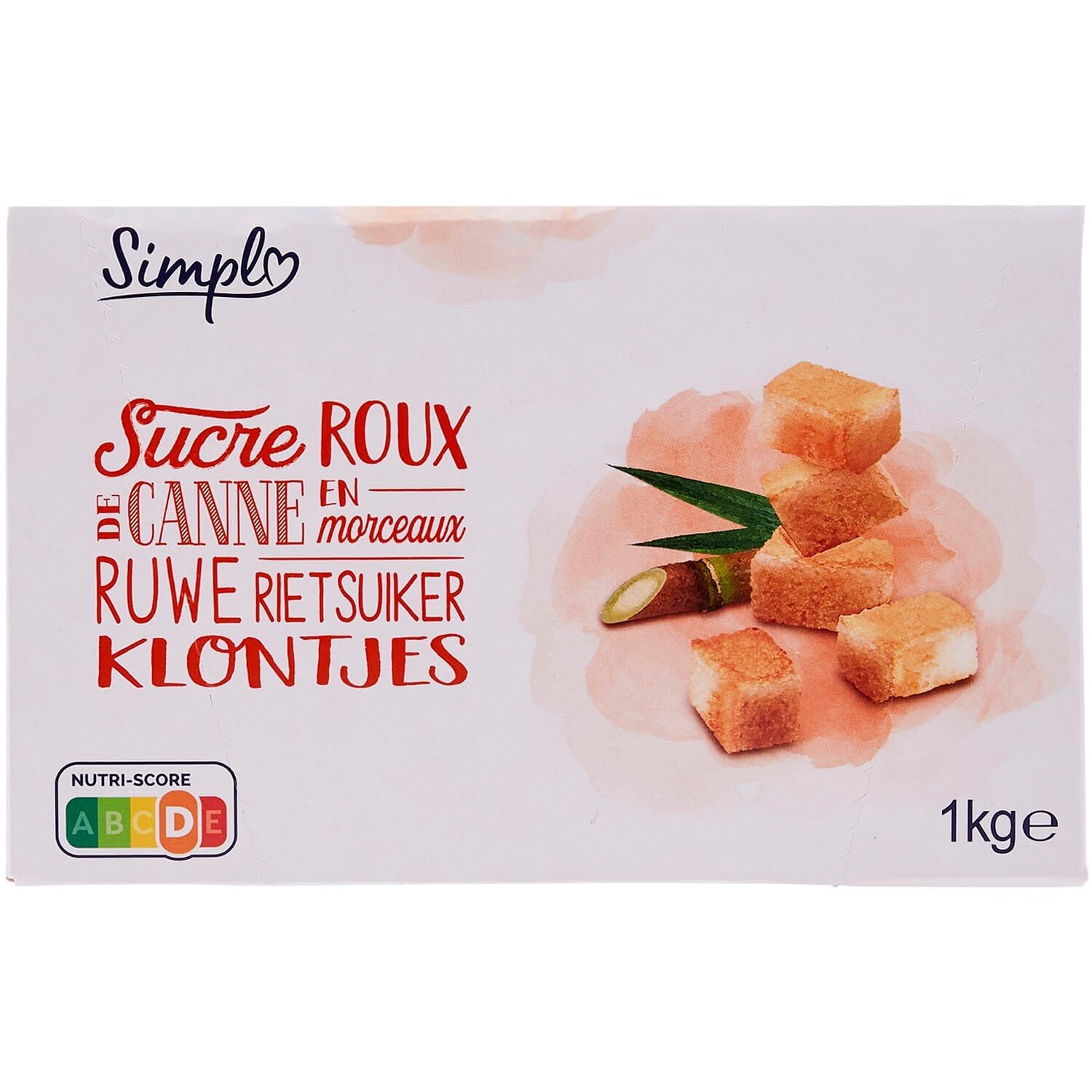 SIMPL Sucre de Canne en Morceaux - Sucre Roux Brut de Canne - Format 1 kg en Boîte Cartonnée - Idéal pour Pâtisserie et Boissons Chaudes - Lot de 4