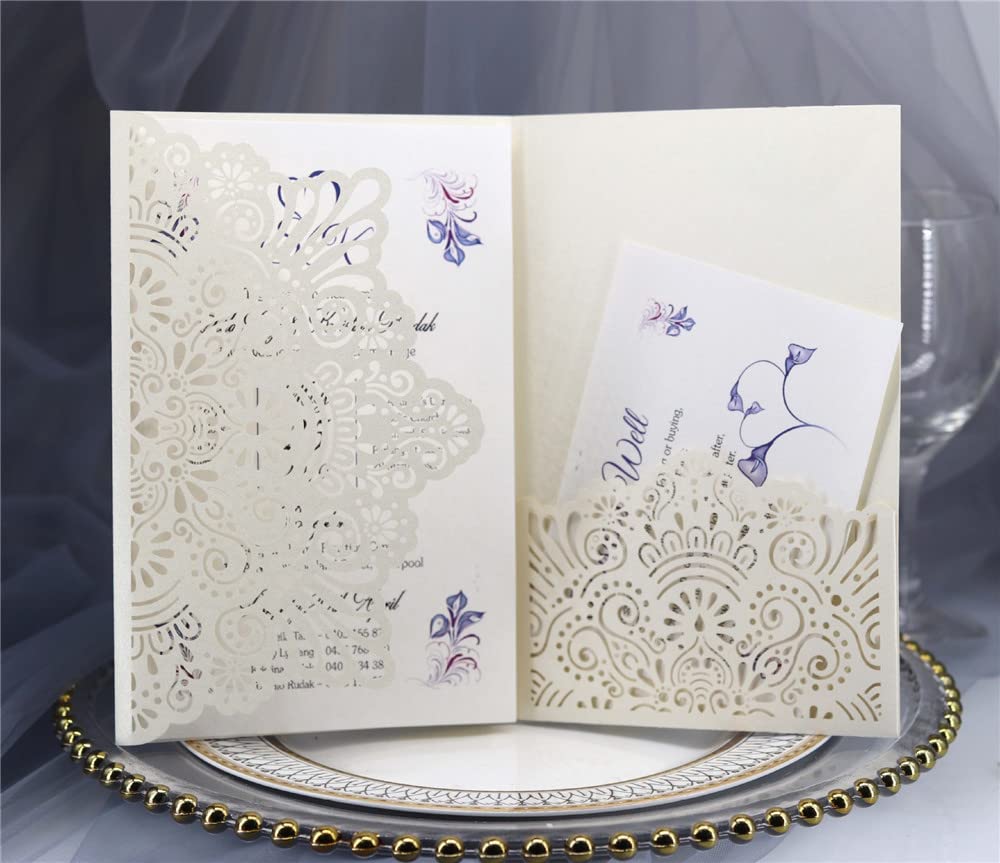 Lot de 25 cartes d'invitation de mariage découpées au laser avec enveloppes en papier vierges pour fête prénuptiale, fiançailles et anniversaire