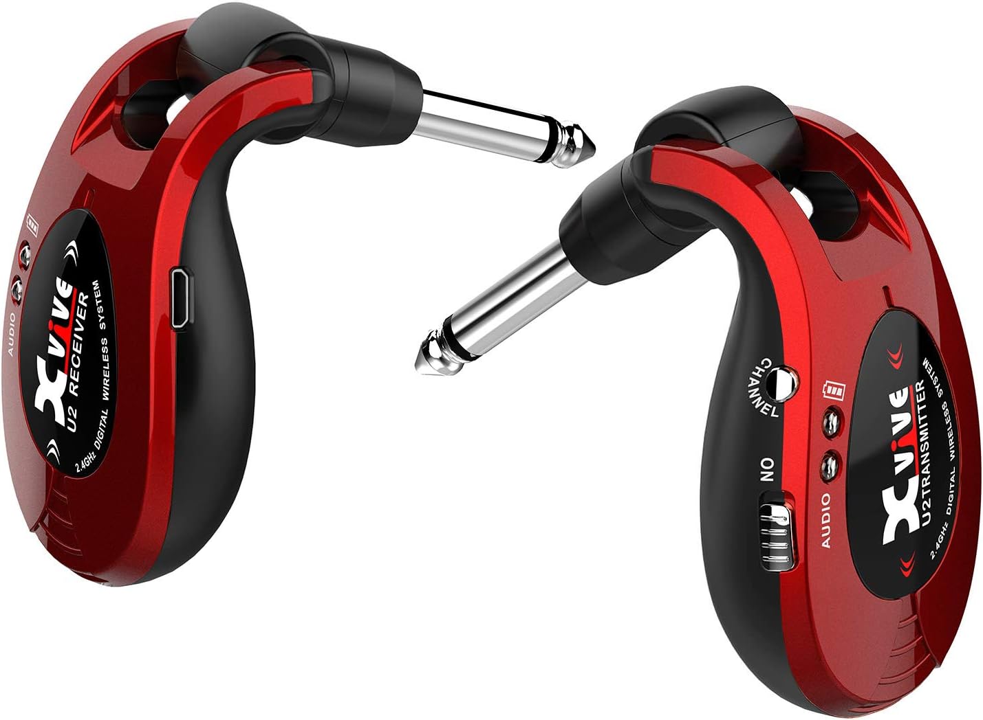 Xvive U2 rechargeable 2.4GHZ Wireless Guitar System - Digital Guitar Transmitter Receiver (Red)