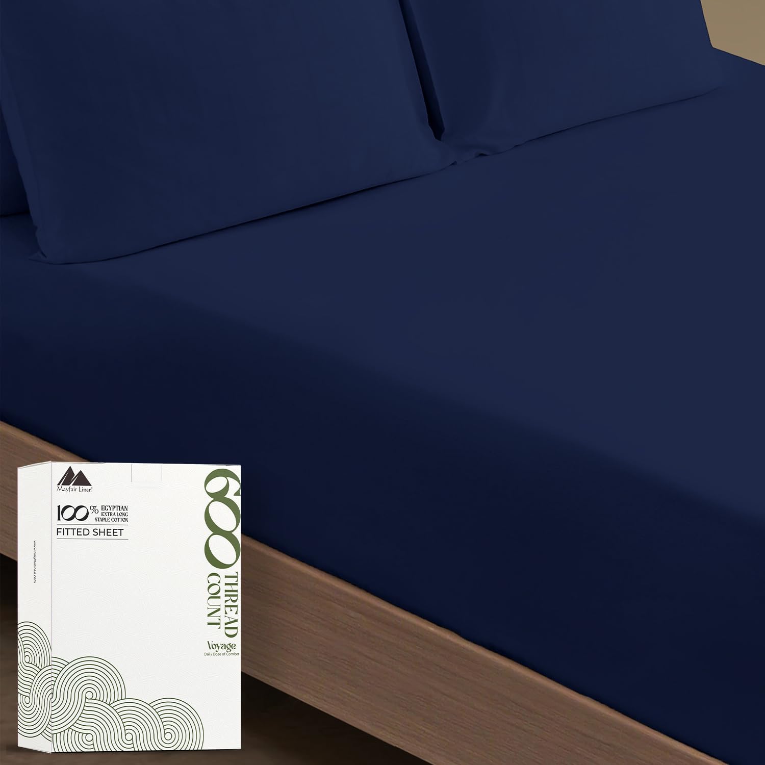MAYFAIR LINEN 100% Egyptian Cotton California King Fitted Sheet Only - 600 Thread Count Cal King Sheets Deep Pocket Fitted, Sateen No Pop-Off Elastic Bottom Sheet, Fits Mattress Upto 18" - Navy Blue