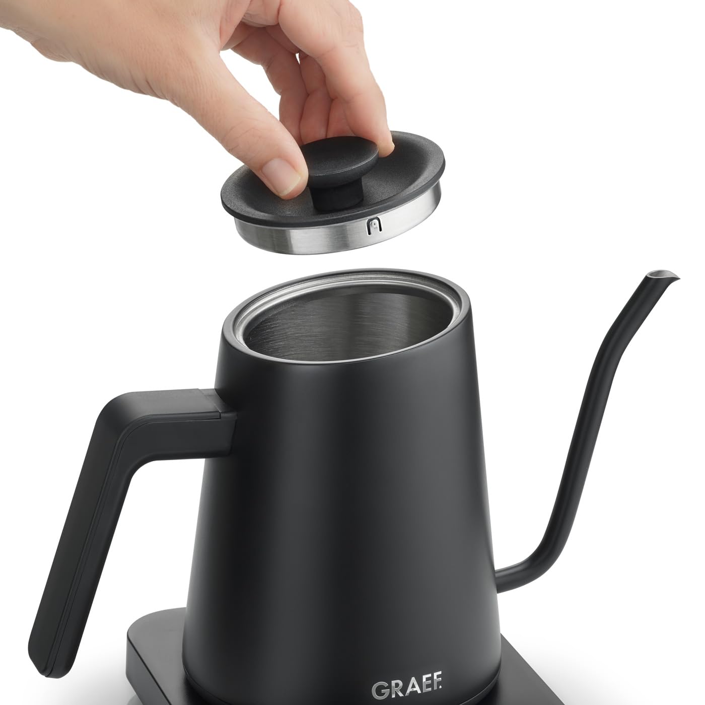 GRAEF Pour-Over czajnik elektryczny GK502, regulacja temperatury i timer, dzióbek typu łabędzia szyja, 900 ml, czarny matowy