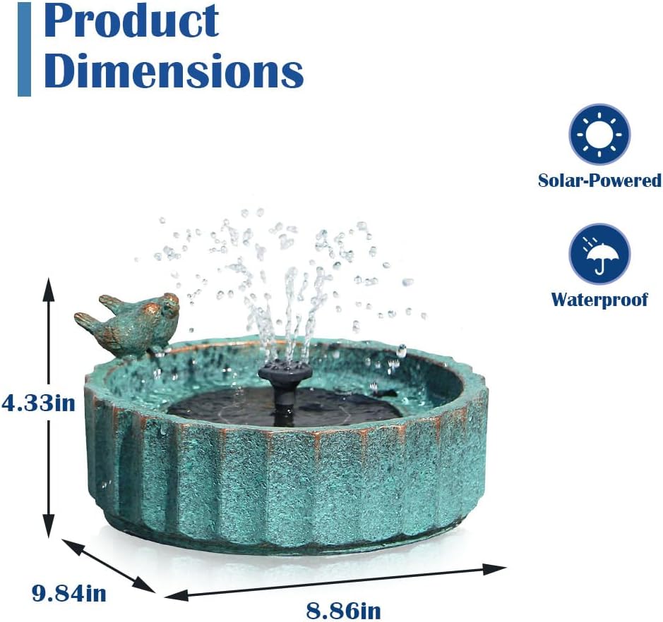Solar Bird Bath Fountain, Birds Solar Powered Fountain, Hummingbird Birdbath with 3 Nozzles, Outdoor Water Feature for Garden Patio Backyard Decor (Roman Column Green)