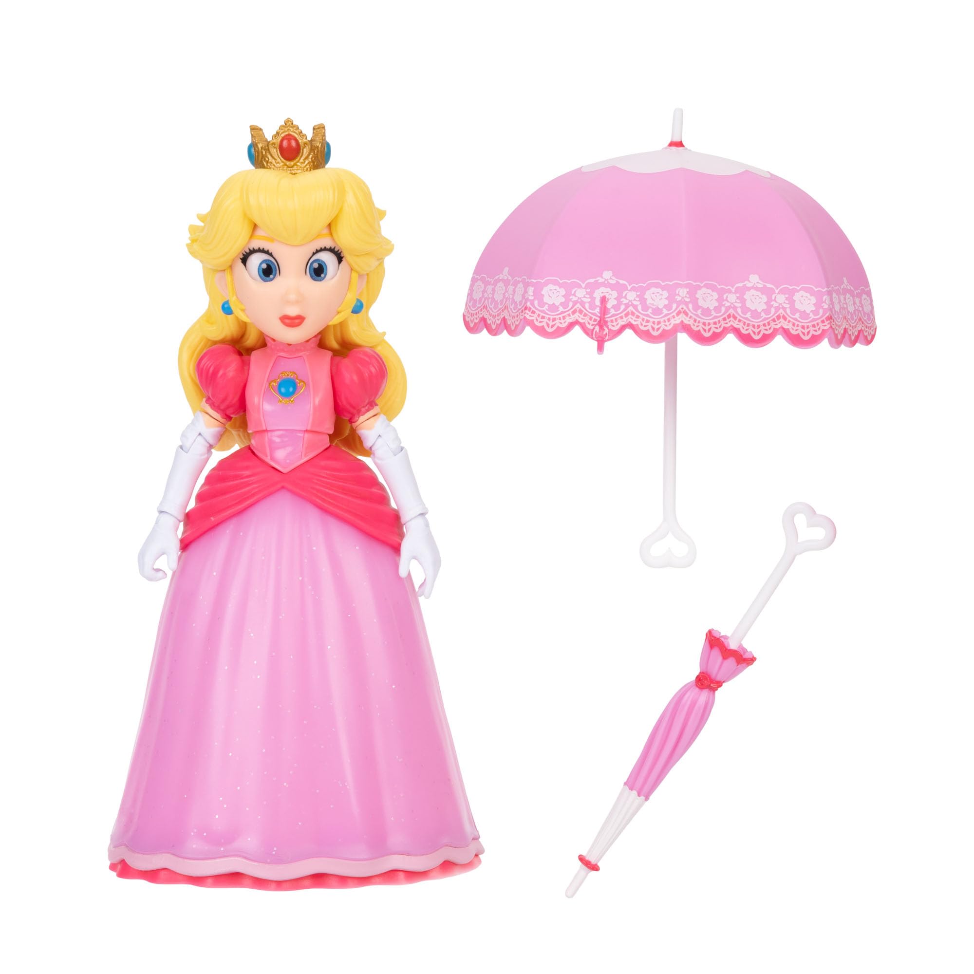 The Super Mario Galaxy Movie Princess Peach 5" / 12.7cm Action Figure with Closed Parasol Accessories, Officially by Jakks Pacific, 10 Points of Articulation, for Ages 3+ — image 1