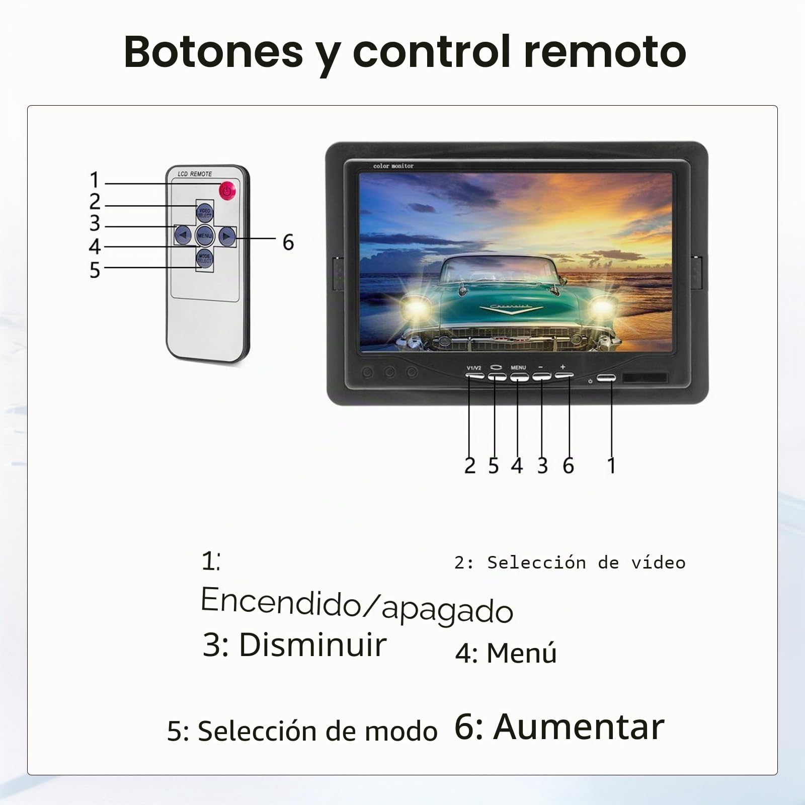 Inefala Kit de cámara de Marcha atrás con Interfaz aérea Cableada de 20 Metros y Pantalla de 7 Pulgadas + Fuente de alimentación para Encendedor de Cigarrillos