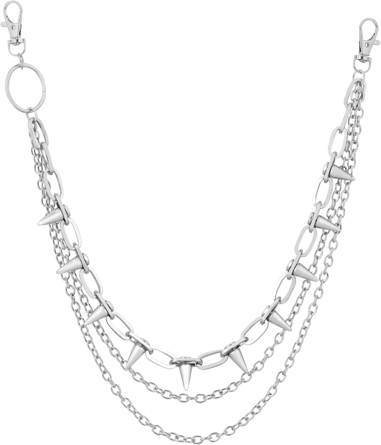 Sacina Goth Punk Layered Silver-tone Spike Pants Chain, Spiked Wallet Belt Chain, Goth Grunge Emo Punk Accessories, Jewelry Gift for Women