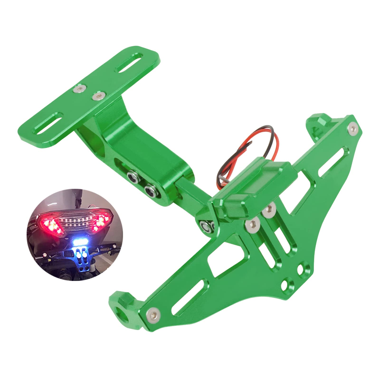 Worldmotop Motorcycle License Plate Bracket Fender Eliminator Kit Universial for Yamaha Kawasaki Honda Ducati Suzuki BMW Adjustable Light Tail Tidy Holder Mount LED(green)