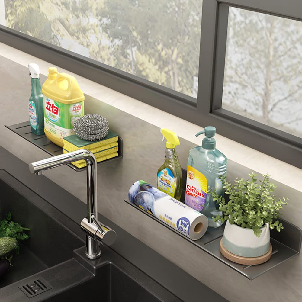Mensola Doccia Senza Foratura,2 Pezzi Acciaio Inox Portaoggetti Doccia con Foro di Drenaggio Autoadesivo Mensole Organizer Bagno(40CM,Bianco)