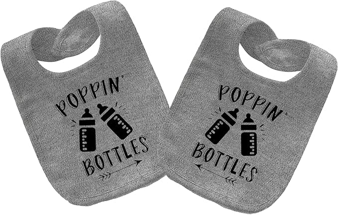 culbutomind Baby Twins Bibs Poppin Bottles Newborn Baby Toddler Cute Unisex Bibs Infant Twin Outfits(grey)